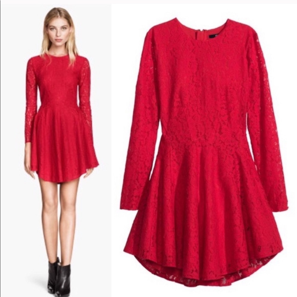 Red lace mini dress